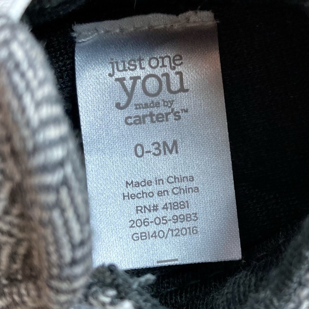 Just One You by Carter’s: gray herringbone pattern easy on shoes. 0-3 months. - Picture 4 of 6